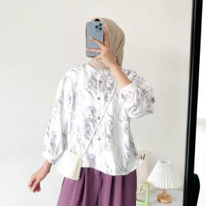 Blouse Marble Lengan Puffy Motif