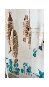 Thi Garden - Cá Trang Trí Treo Mặt Dây Gỗ Địa Trung Hải Gỗ Vintage Cá Tay Khắc Trang Trí Nhà Cửa