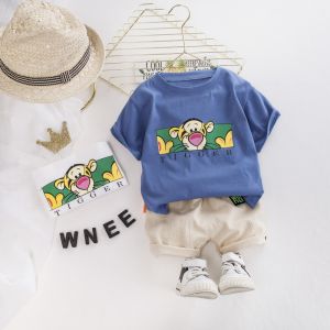 Summer Baby Boy Clothes Set Kids Boys 0‑4 Years Cartoon Tigger Print 2 PCS Short Sleeve Graphic T‑Shirt Casual Shorts Cotton Summer Toddler Outfit