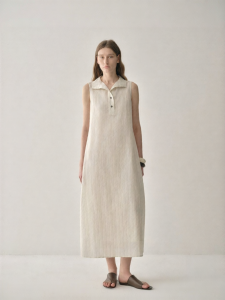 INSIS FEMME | Sustainable Silky Cotton Retro Stripe Collar Cocoon Dress