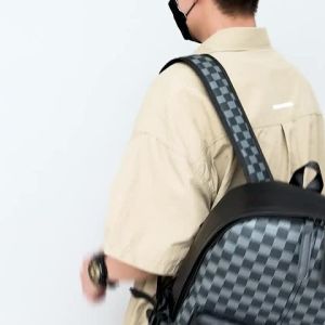 MENSPE Fashion Men’s Backpack Laptop Backpack Soft PU Backpack Business Travel Bag Waterproof Backpack Grid Pattern Design College Commuting Backpack Leisure School Bag For Travel Study Business