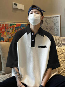 Loose Fit Japanese Style Short Sleeve Polo Shirt Mens Summer Casual Color Block Collar T-Shirt Fashionable Youthwear