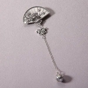 Retro Chinese Style Plum Blossom Fan Brooch Pin Womens Fashion Accessories Tassel Trendy Lapel Button Hanging Ornament