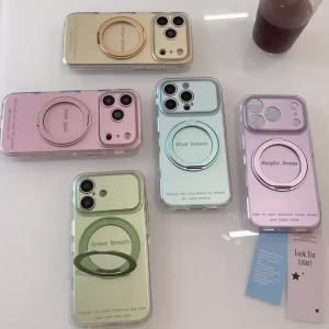Magnetic Magnet Ring Rotating Folding Stand Phone Case For iPhone 17 16 15 Pro Max 17 16 Pro 15 17Pro 16Pro Lens Protector Cover