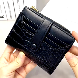 Crocodile Embossed PU Short Wallet For Women Multi Card Slots Snap Button Mini Coin Purse