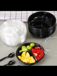 Disposable Three-Part Fruit Slice Box with Lid Transparent Plastic Takeaway Packaging Box for Fruit Delivery round Shape