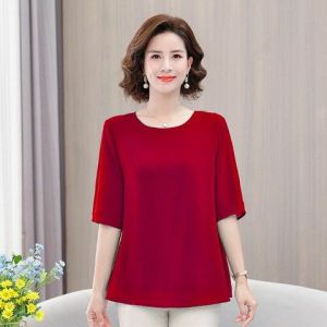 Top for women Summer New Mid length Short sleeved Chiffon Shirt Womens Loose Large T-shirt L~5XL Size