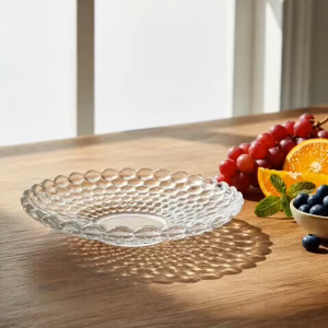 Đĩa Thủy Tinh Bi Nổi Ngọc Trai Cao Cấp 24cm - Đĩa Đựng Trái Cây Trang Trí Phòng Khách Hiện Đại