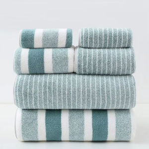 6 Pcs Striped Quick-Dry Absorbent Towel Set - 2 Bath Towels 2 Face Towels 2 Washcloths Soft Bathroom Linens for Home Hotel Bul