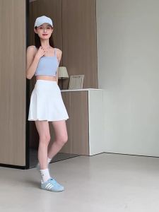 Sports Short Skirt Womens Fake Summer Two Anti-Exposure Yoga Skirt Running Fitness Tennis Badminton Pleated Slim White Dress