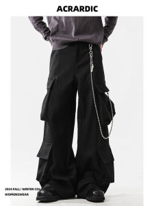 ACRARDIC Mens Workwear Pants Multiple Pockets Wide Leg Casual Trousers Fashionable Design Spring Autumn Winter Street Style