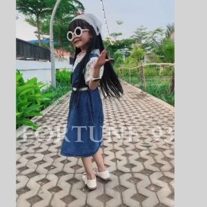 Dress jins anak perempuan terbaru 2024 mix brukat usia 3 - 8 tahun dress cargo jeans anak perempuan import korean style gaun natal anak perempuan dress kondangan / pesta dress jeans anak perempuan kekinian viral tiktok dress labubu anak perempuan - COD