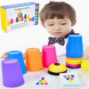 Children Stacking Cups Game Toy with Card Early Educational Toy Set Logic Training for Kids