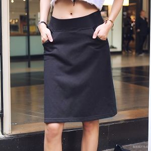 Black High Waist Elastic Slimming Mid-Length Casual Skirt for Women Loose Straight Tube Skirt All-Match Style Cotton Fabric