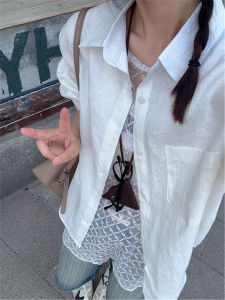QIAONIAOGE | Loose Long Sleeve Linen Shirt Breathable Outerwear White Summer Korean Style Chic Top Trendy Sun Protection Fashion Workwear