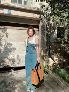 Womens Denim Overalls Loose Wide Leg Floor-Length Pants High Waist Spring 2024 Vintage Style Korean Fashion Casual Jeans