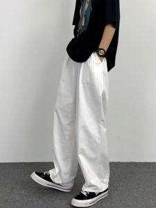 Retro Japanese Style Mens White Straight Leg Workwear Pants Oversize Wide Leg Casual Trousers Spring Autumn Seasonal Wear