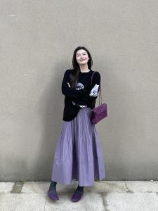 plus Size Knitted Sweater And Purple Mini Skirt Fashion Set for Plump Women Autumn Collection round Neck Long Sleeve Suit