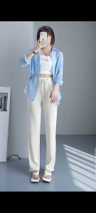 Celana Kulot Panjang Wanita High Waist Rib Knit Stretch