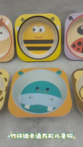 Turtle Cartoon Kids Bowl Bamboo Fiber Material Anti-slip Bottom Wide Edge Baby Feeding Tableware