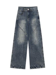 MATTUCLB High Waist Slim Fit Straight Leg Jeans Womens Long Trousers Two Versions Retro Washed Floor-Length Casual Denim