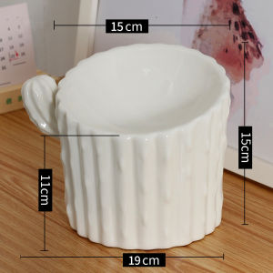 Ceramic Cat Bowl Cactus High Foot Protection Cervical Spine Cat Rice Bowl Food Bowl Water Bowl Double Bowl Anti-Tumble Pet Bowl