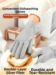 DINGQING | Silver Wire Dishwashing Gloves Waterproof Thickened Long-lasting Cleaning Gloves