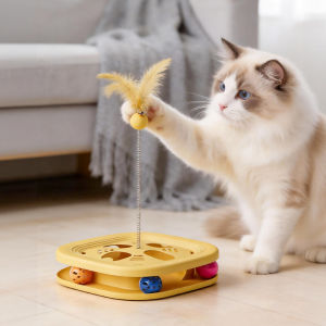 Lovinland Pet Multi Functional Cat Toy Non Falling Track Balls & Spring Feather for Cat Stress Relief Play