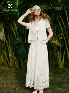 XIANGYING | White Embroidered Lace Set Dress
