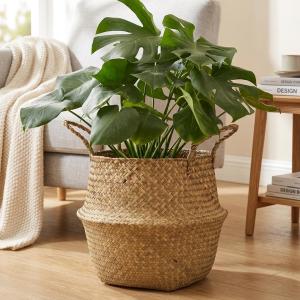 YESPERY Large Rattan Basket Grocery Laundry Storage Basket Straw Weaving Plant Pot Home Decoration