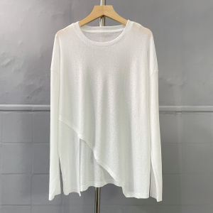 เสื้อยืดผู้หญิงแขนยาวผ้าไหมน้ำแข็งฤดูร้อนปี 2025 ทรงหลวม ทรงหลวม ทรงไม่สมมาตร เสื้อคลุมกันแดด แขนยาว ปกติ