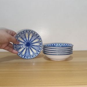 PORCELAIN PALACE MOROCCAN BLUE & YELLOW SIZE 4.3 INCHES DIAMETER 1 INCHES HEIGHT SOY DISH / MICROWAVE SAFE