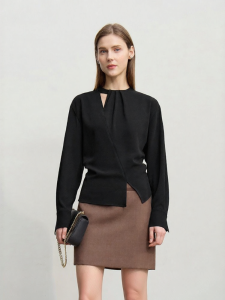 AMII | Elegant Business Style Geometric Lace-up Irregular Hem Blouse