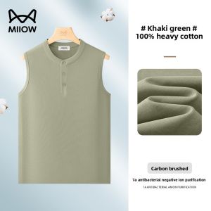 MiiOW | Mens Fitness Tank Top Breathable Quick Dry Pure Cotton Henry Collar Sweat Vest Standard Fit Youth Popular Daily Wear Summer