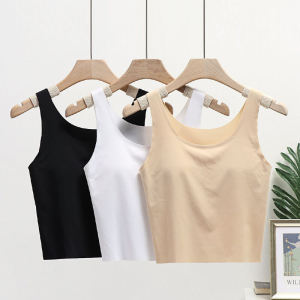 Womens Summer Ice Silk Vest Inner Wear Sportswear with Chest Pad No Trace Belly Button Exposure One-Piece Home Clothes