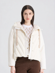 Winter New White Wool Mixed Stripes Womens Down Jacket