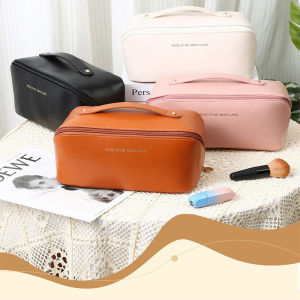 Travel Makeup Bag with Divider and Handle Portable PU Leather Waterproof Toiletry Bag Large Capacity Cosmetic Bags for Women