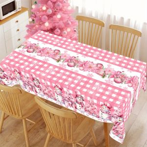 Pink Christmas Tablecloth Buffalo Plaid Snowman Tablecovers Christmas Decorations for Home 2025 Navidad Gifts Dining Table Cover