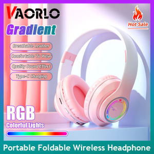 VAORLO Original Bluetooth 5.3 Wireless Headphones Foldable Stereo Bass RGB Colorful Light Earphones Kids Girls Helmet Gift with Microphone USB Adapter Compatible With iPhone For TV Gaming
