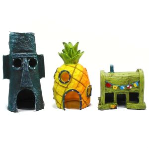 SpongeBob Aquarium Decor Set – Pineapple House Squidward Hut Easter Island Fish Tank Ornaments