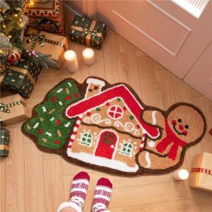 VIKAMA Christmas Tree Gingerbread Man Carpet For Living Room Bedroom Bedside Winter Warmth And Slip-Resistant Home Decoration