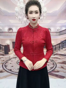 New Chinese Style Fleece Lined Cheongsam Sweater Womens Long Sleeve Slim Fit Shirt Cover up Top Fashionable Anti Aging