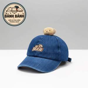 Mũ thêu HI RABBIT cho bé từ 3-5 tuổi mũ thêu chữ đính gấu bông cho bé trai bé gái