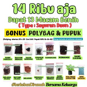 Paket Lengkap 13 Macam Benih Sayuran Rumah Bonus Polybag Pupuk Siap Tanam
