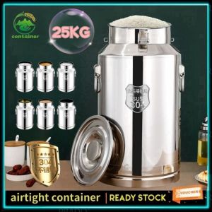 stainless rice dispenser 25kls /25 kilos metal rice storage container 25kg with cover air tight big container rice bucket kitchen pantry organizer