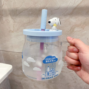 Large Capacity Straw Water Bottle Cute Office Mug High Borosilicate Glass round Shape Heat Resistant Daily Gift for Everyone