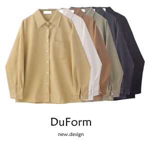 Duform2024 Fall New Arrival Niche Design Corduroy Brushed Hong Kong Style Blouse Female Loose Shirt Coat