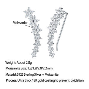 Pretty Beauty Moissanite Floral Star Pave Stud Earrings for Women 925 Sterling Silver Crawler Earrings Hypoallergenic Jewelry
