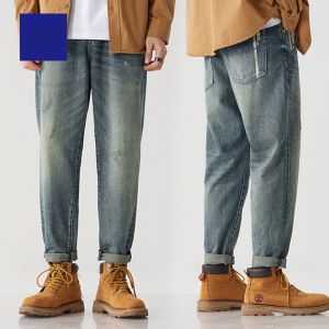 ROMON | Romon Mens Retro Denim Jeans Thickened Straight Leg Loose Fit Casual Long Trousers Autumn Winter Fashion Brand Youth Wear