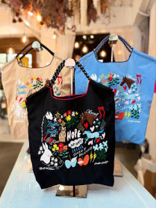 Eco-Friendly Ball Chain Embroidered Flower And Animal Shopping Bag Canvas Crossbody Commuter Bag for Women Single Shoulder